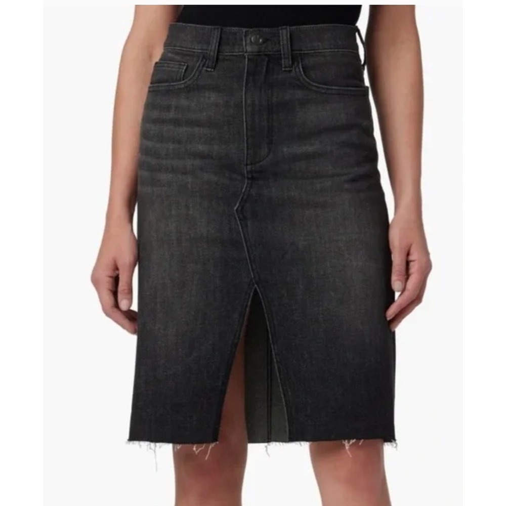 Joes Jeans Skirt Women 28 Black Denim High Rise Nerine Raw Hem Front Slit